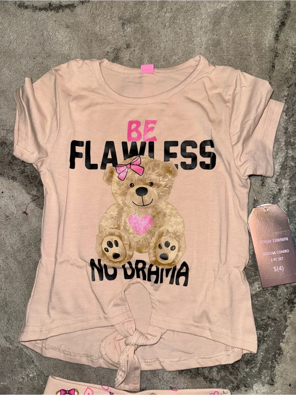 Girls Pink 'Be Flawless No Drama' Teddy Skort Set